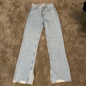 Zara wide leg split hem jeans (4)